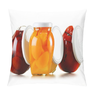 Personality  Jars With Fruity Compotes Isolated On White. Preserved Fruits Pillow Covers