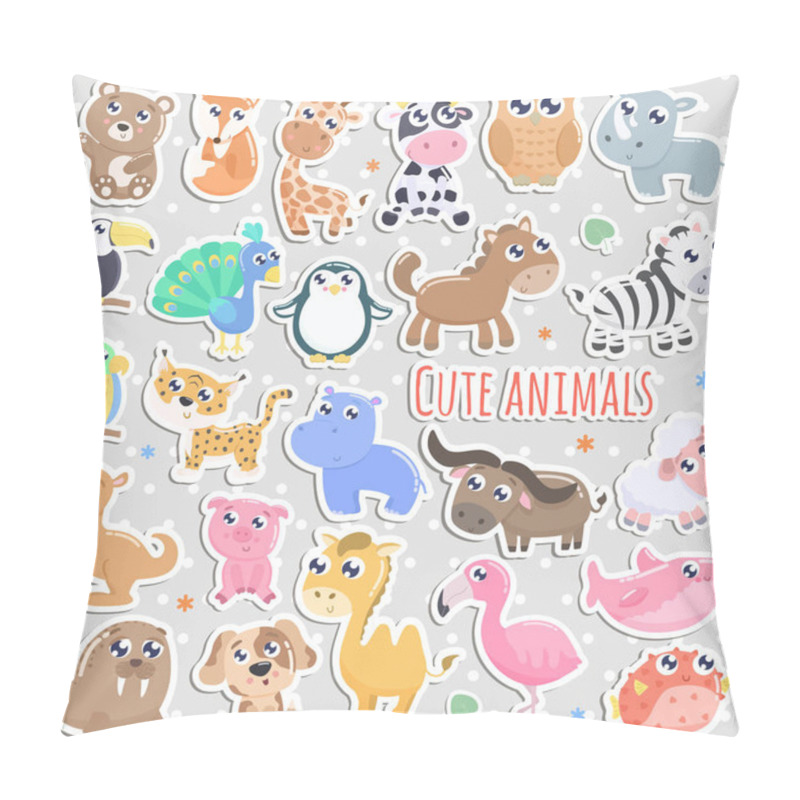 Personality  Set of cute cartoon animal stickers  vector illustration. Flat design. pillow covers