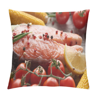 Personality  Raw Fresh Salmon With Spices, Lemon And Tomatoes Pillow Covers