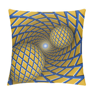 Personality  Two Balls Are Moving On Rotating Blue Funnel With Yellow Rhombuses Pillow Covers