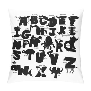 Personality  Illustration Vector Black Silhouette Alphabet Set Of Animal Pillow Covers