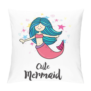 Personality  Colorful Illustration Of Childish Sticker For Print. Vector Mermaid Sticker  Pillow Covers
