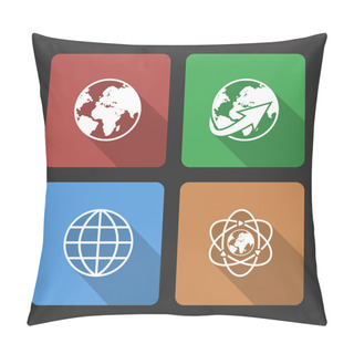 Personality  Globe Earth Icons Set With Long Shadow Pillow Covers