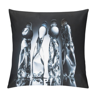Personality  Row Of Crumpled Bottles Of Water On Dark  Pillow Covers