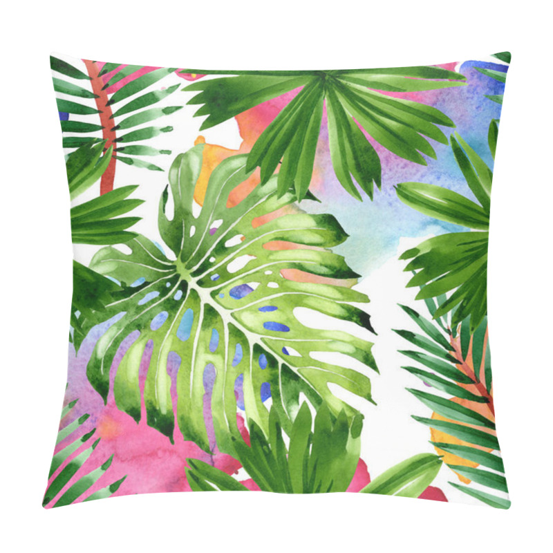 Personality  Palm beach tree leaves jungle botanical. Watercolor background illustration set. Seamless background pattern. pillow covers