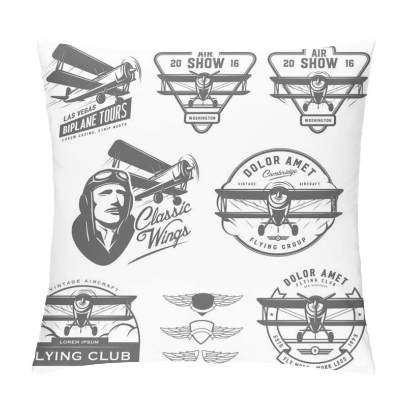 Personality  Set of vintage biplane emblems, badges and design elements pillow covers
