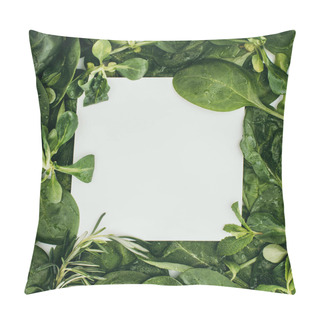 Personality  Top View Of Blank White Card And Beautiful Fresh Green Leaves And Plants Pillow Covers