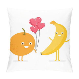 Personality  Funny Cartoon Couples Character Banana And Orange. Pillow Covers