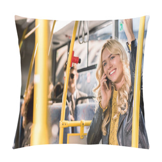 Personality  Girl Using Smartphone In Bus  Pillow Covers