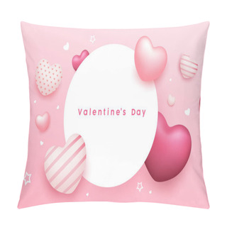 Personality  Valentine's Day Circle Space, Balloon Heart Pink Colorful Banners Design On Pink Background, Eps 10 Vector Illustration Pillow Covers