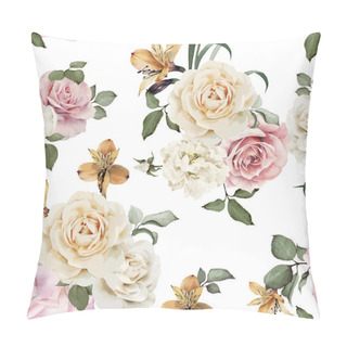 Personality  Seamless Floral Pattern With Roses, Watercolor. Vector Illustrat Pillow Covers