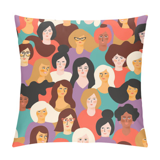 Personality  Girl Power. Vector Seamless Pattern With Women Faces. Pillow Covers