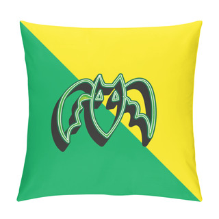 Personality  Bat Outline Green And Yellow Modern 3d Vector Icon Logo Pillow Covers