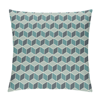 Personality  Repeated Blue Color Cubes Background. Geometric Shapes Wallpaper. Seamless Surface Pattern Design With Polygons Pillow Covers
