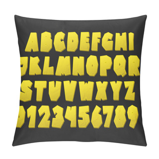 Personality  Set Of Isolated On Black Background Cartoon Style, Golden Alphabet Letters And Numbers. Vector, Commercial Font Type Design. Comic Book Lettering Typeface Pillow Covers