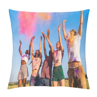 Personality  Happy Friends At Festival Of Colors Pillow Covers