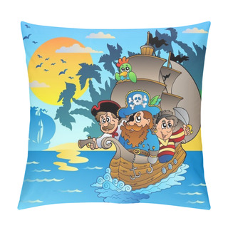 Personality  Three Pirates In Boat Near Island Pillow Covers