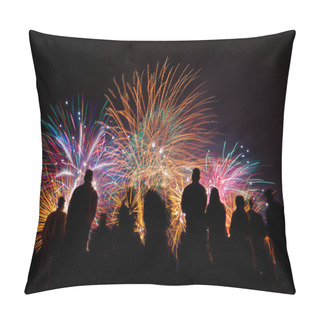 Personality  Big Fireworks With Silhouettes Of People Watching It Pillow Covers