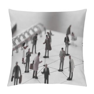 Personality  Close Up Of Miniature People With Social Network Diagram On Open Pillow Covers