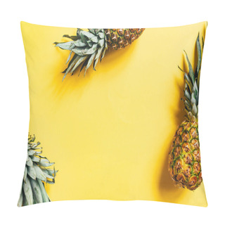 Personality  Top View Of Fresh Tasty Pineapples On Yellow Background Pillow Covers
