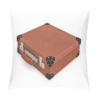 Personality  3d Rendering Of A Brown Vintage Closed Suitcase With Metal Locks On White Background. Pillow Covers