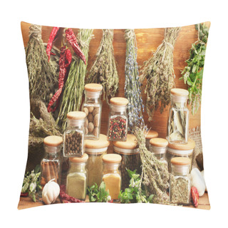 Personality  Dried Herbs, Spices And And Pepper, On Wooden Background Pillow Covers
