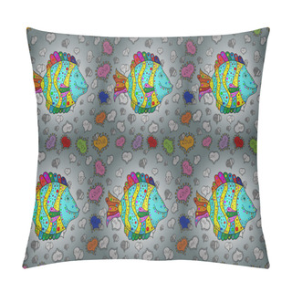 Personality  Watercolor Texture Fish Pattern. Neutral, Gray And Blue. Seamless. Raster Illustration. Pillow Covers