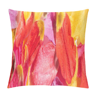 Personality  Top View Of Bright Tulip Petals With Water Drops, Panoramic Shot Pillow Covers