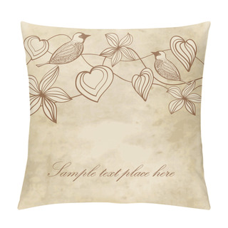 Personality  Flowers, Hearts And Birds On Vintage Paper Background Pillow Covers