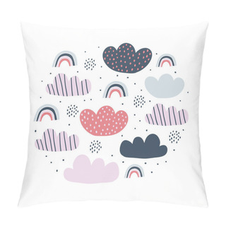 Personality  Kids Circle Illustration With Clouds Rainbow Pillow Covers