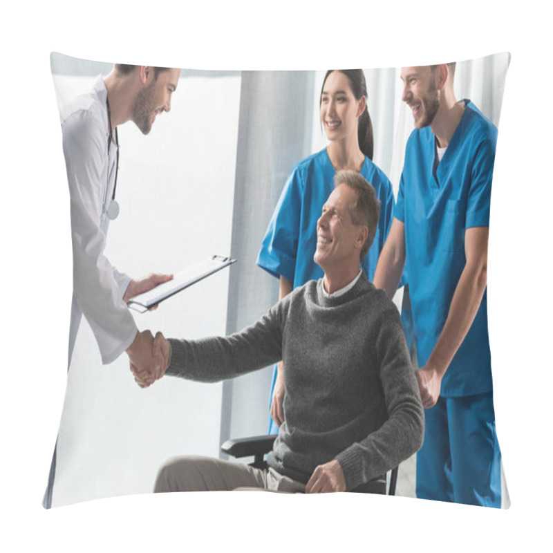 Personality  Smiling Doctor And Patient On Wheelchair Shaking Hands Pillow Covers