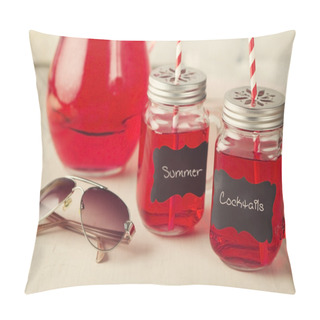 Personality  Summer Cool Cocktail Drinks In Mason Jars Pillow Covers