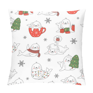 Personality  Seamless Pattern For Christmas And New Year With Cute Seals. Vec Pillow Covers