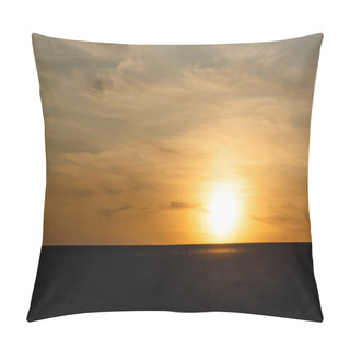 Personality  Dark Sandy Beach Against Bright Sun During Sunset Pillow Covers