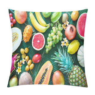 Personality  Assortment Of Tropical Fruits On Leaves Of Palm Trees Pillow Covers