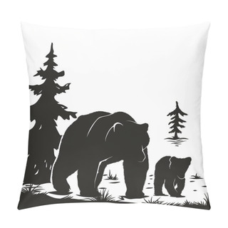 Personality  Bear Mom And Cub Silhouettes Black And White Pillow Covers