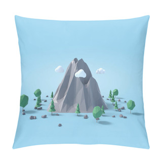 Personality  Low Poly Land Scene With Popup Trees And Rocks. Pillow Covers