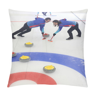 Personality  Curling, Team Playing On The Ice. Pillow Covers