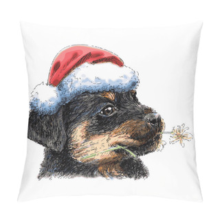 Personality  Rottweiler With Santa Claus Hat Pillow Covers