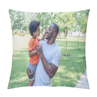 Personality  Cheerful African American Holding Adorable Son Touching His Nose  Pillow Covers