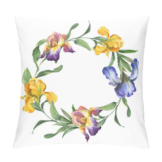 Personality  Watercolor Colorful Wreath With Iris Flower And  Leaves Isolted  Pillow Covers