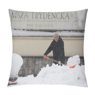 Personality  Poland, Czestochowa - 19 April 2017: Back Of Snowy Winter During The Spring, Heavy Snowfall In April In Poland Pillow Covers