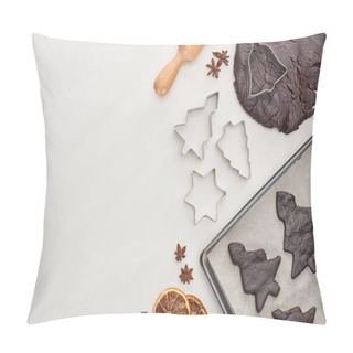 Personality  Top View Of Christmas Cookies Preparation On White Background Pillow Covers