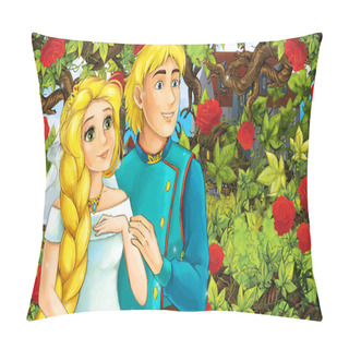 Personality  Cartoon Happy Couple Talking In The Garden Full Of Roses - Illustration For Children Pillow Covers