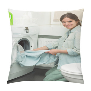 Personality  Beautiful Girl Doing Laundry Pillow Covers