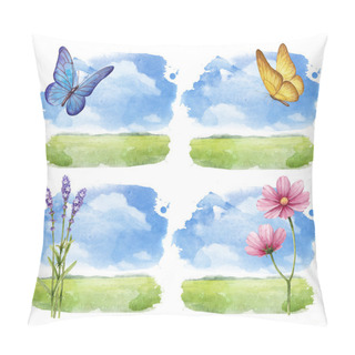 Personality  Watercolor Illustrations Set Of A Summer Landscape Pillow Covers