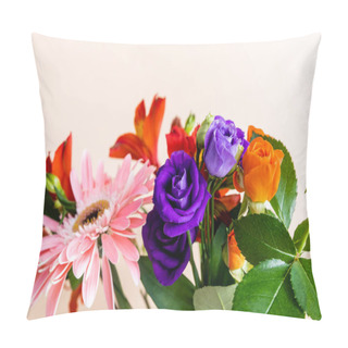 Personality  Floral Composition With Bouquet Of Colorful Flowers Isolated On Beige, Selective Focus Pillow Covers