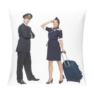 Personality  Captain Of The Aircraft And A Beautiful Flight Attendant In A Da Pillow Covers