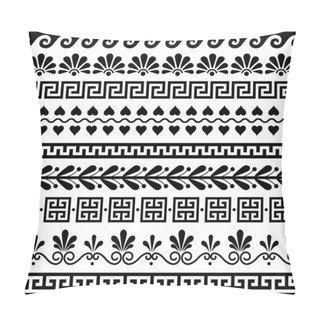 Personality  Greek Seamless Vector Pattern Set - Ancient Floral And Geometric Ornament, Key Pattern In Black And White  Pillow Covers