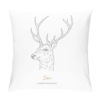 Personality  Vector Profile Portrait Illustration Of Deer Forest Animal Pillow Covers